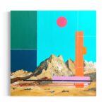 painting abstract landscape, bright shapes and colors