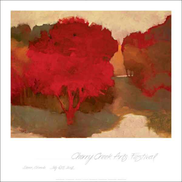 Painting of red trees in fall in Georgia