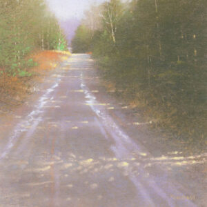 Soft pastel drawing of a forest road