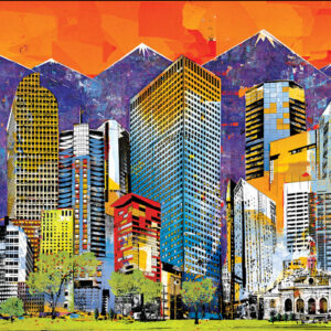 Sunset Denver city skyline digital art