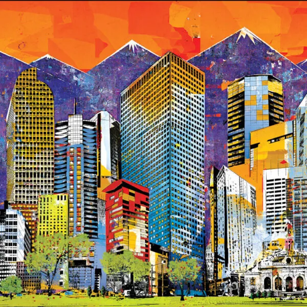 Sunset Denver city skyline digital art