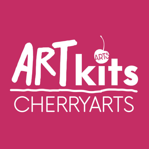 Art Kits CherryArts logo with white text and bright pink background