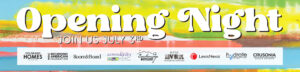 Opening Night Join us July 3rd - Bright sky image with yellow, pink and blue