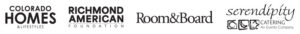 Colorado Homes & Lifestyles, Richmond American Foundation, Room & Board, Serendipity Catering logos with black text on white