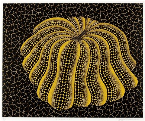 Yayoi Kusama pumpkin art with mosaic dots