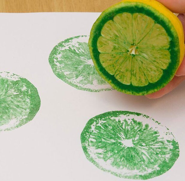 Green prints made with cut citrus