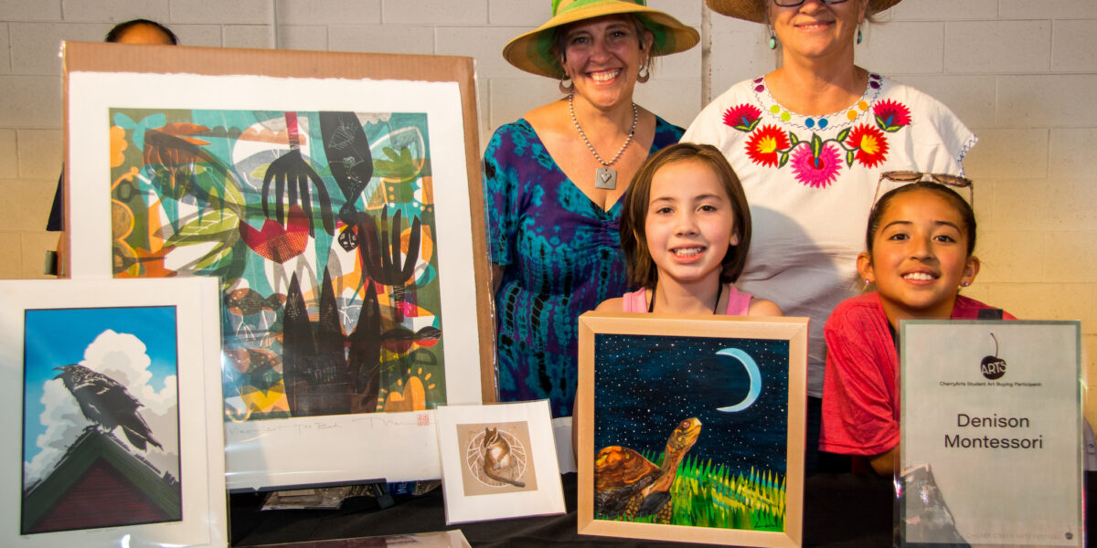 students and teachers with artwork purchases